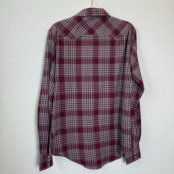 Men's Wrangler Retro Maroon Plaid Embroidered Bobcat Texas State Size M - Picture 8 of 8